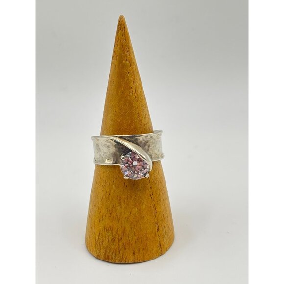 Noa Zuman Israel 925 Sterling Silver White Stone Hammered Ring Size 9 - Picture 11 of 11